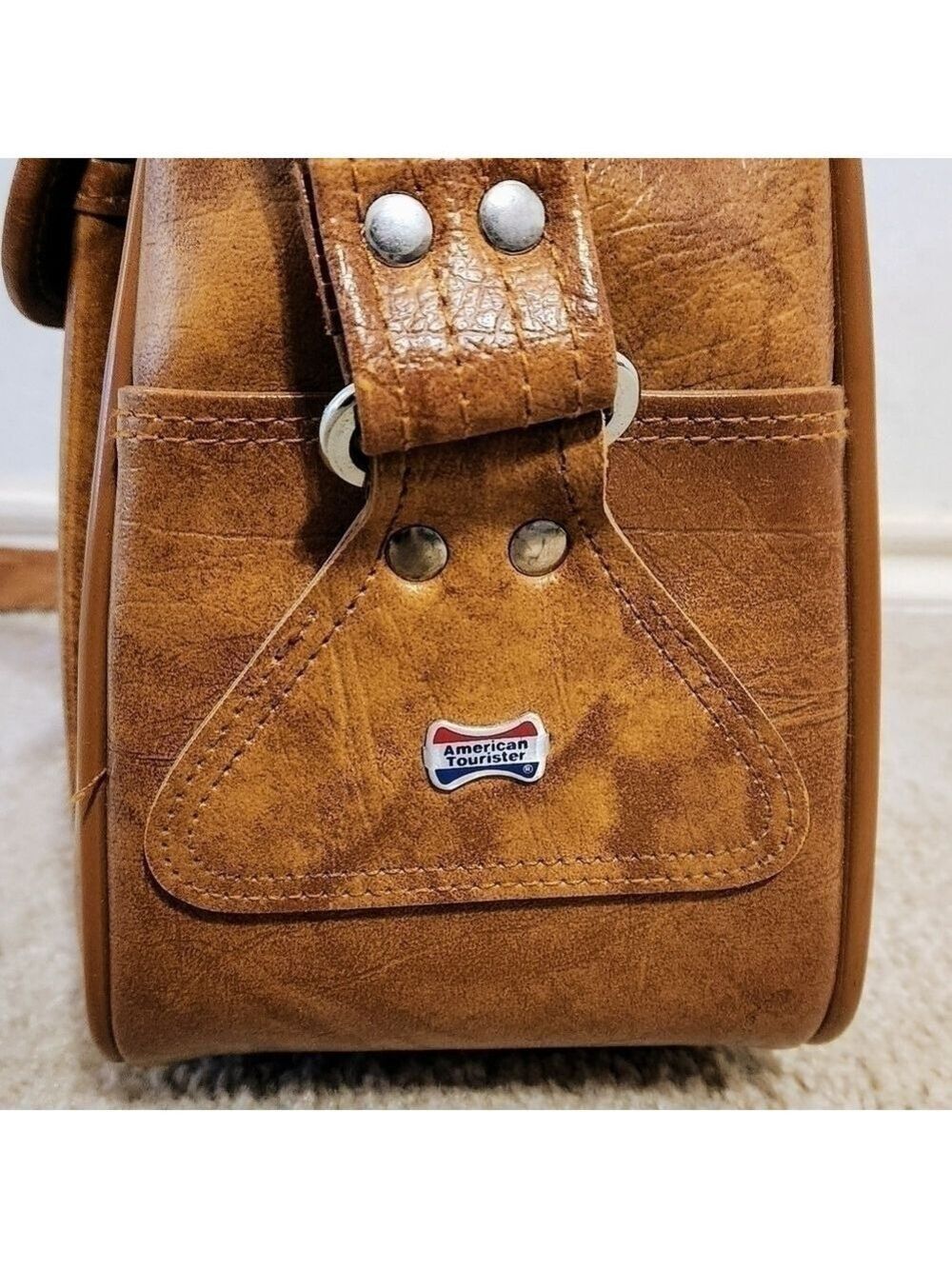 American Tourister Brown Faux Leather Shoulder Bag Vintage - Picture 9 of 13
